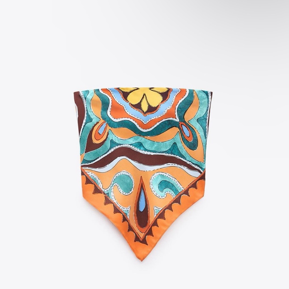 Orange and Teal Patterned Women's Pants and top set - Picture 3 of 4